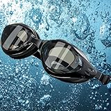 HSTWODE Optische Schwimmbrille mit Sehstärke | Dioptrien: -0 bis -6,0 | Schwarz...