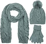 styleBREAKER Schal, Mütze und Handschuh Set, Zopfmuster Strickschal mit...