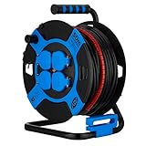 REV Kabeltrommel 50m Outdoor - mit Kabelschutz, 4 Schutzkontaktsteckdosen, IP44,...