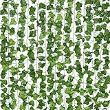 12 Stück Künstliche Efeu Girlande, Grüne Blätter Hängepflanzen für Zimmer,...