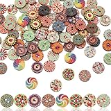 Nogeqi 100 Stück Bunte Holzknöpfe Kinder 15 mm Bunt Knöpfe zum Annähen Blume...