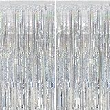 2 Stück Lametta-Folienvorhang, Metallischer Fransen-Hintergrund Party-Deko für...