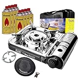 RS-7000 Campingkocher Turbo Gaskocher + 8X Gaskartuschen + PH-T01 Herdkreutz +...