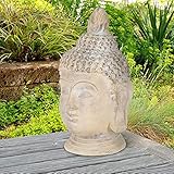 ECD Germany Buddha Figur 55 cm Beige/Grau, Kunststein Polyresin, Kopf Statue...