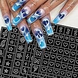 6 Blätter Airbrush Schablonen Nagelsticker,Schmetterling Flamme Sterne Herz...