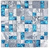Mosaik Fliese Transluzent grau Kombination Glasmosaik Crystal Stein grau blau...