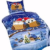 Leonado Vicenti - Fleece Bettwäsche 135 x 200 Eulen Weihnachten Winter Flausch...