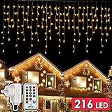 216 LED Lichterkette, 5.5M Eiszapfen Lichter mit EU stecker, 8 Leuchtmodi...
