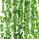 KASZOO Efeu Künstlich Girlande, 12 Stück Grün Efeu mit Nylon Kabelbinder...
