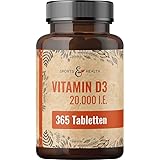 Vitamin D3 Hochdosiert 20000 Depot - 365 Vitamin D3 Tabletten - Hochdosiertes...