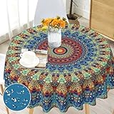 Tischdecke Rund 150 cm Boho landhausstil Tischdecke Wasserdicht Anti-Falten...