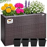 Casaria® Blumenkasten 4 Innentöpfe Polyrattan Herausnehmbar Wasserablauf...
