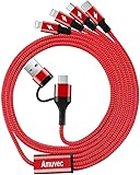 Amuvec Multi USB Kabel 3A 1,2M, USB A/USB C auf 4 in 1 Nylon Mehrfach Universal...