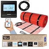 Warmcoin elektrische Fußbodenheizung Set 12 m² 160 W/m² – WLAN Thermostat...