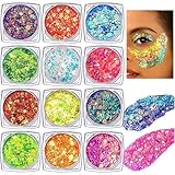 Festival Glitzer Gesicht, 12 Stück Body Glitter Gel Chunky Sequin Face Body...