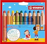 STABILO - Buntstift, Wasserfarbe & Wachsmalkreide - woody 3 in 1-10er Pack - mit...