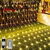 Ollny Lichternetz Außen 3x2m, 200 LED Lichterkette außen Netz warmweiß mit...