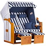 MR. DEKO® Strandkorb Ostsee Volllieger 2-Sitzer | PE Geflecht Weiß Bezug Uni...