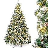 Yorbay künstlicher Weihnachtsbaum mit Beleuchtung weiß Schnee LED Tannenbaum...