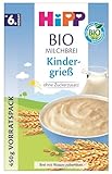 HiPP Bio-Milchbreie ohne Zuckerzusatz, Kindergrieß, Vorratspackung (4x450g)